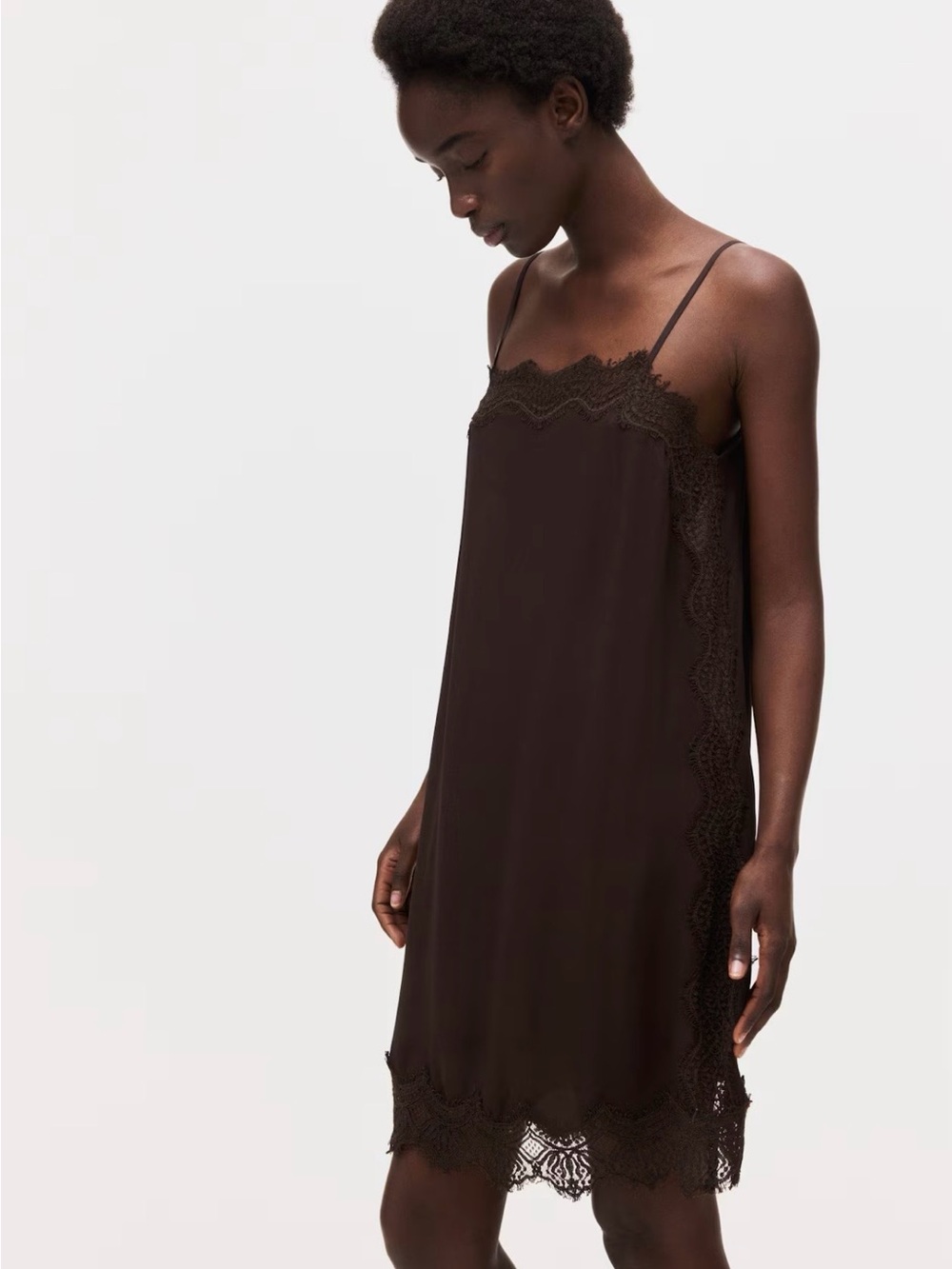 H&M Dark Brown Lace-Trim Slip